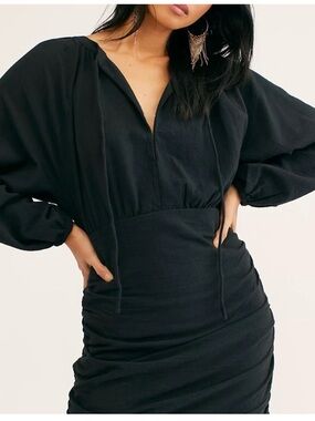 Free People Black Mini Dress with Long Sleeves